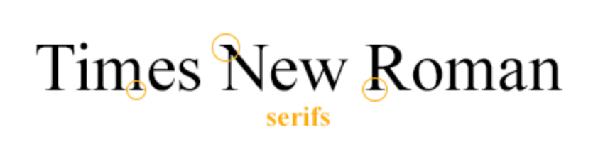 Times New Roman letterforms with serif details highlighted.
