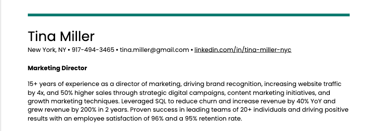Resume profile example