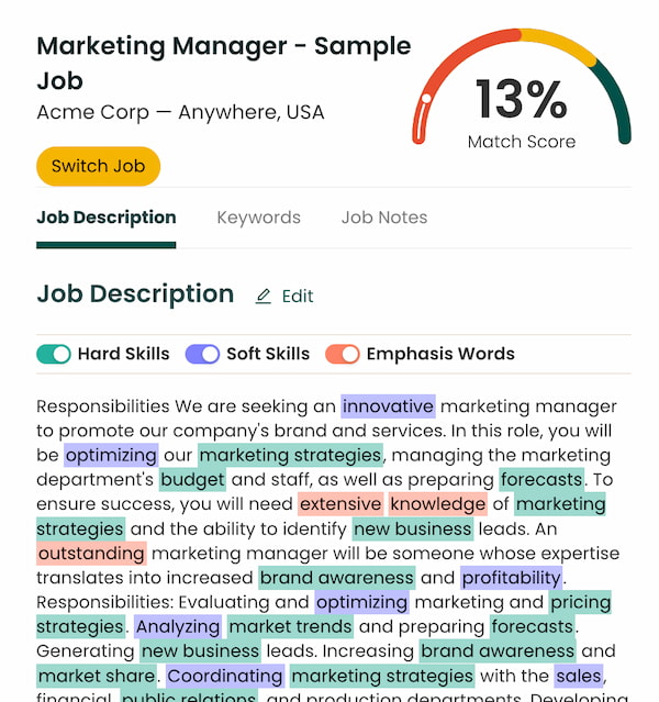 Teal's AI Resume Builder Matching Mode feature. 