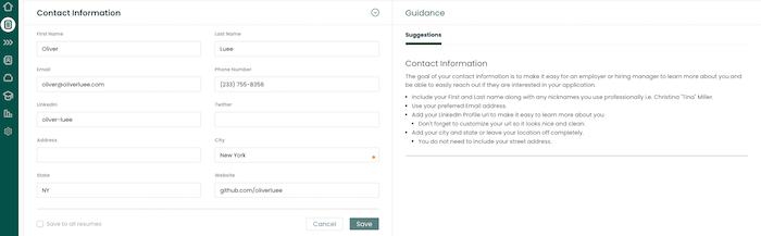 A screenshot of Teal's built-in resume guidance