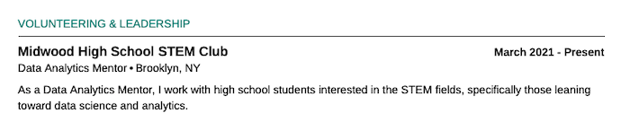 Resume volunteer experience using job description keywords