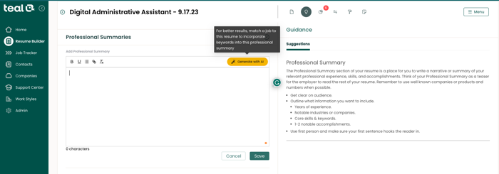 Narrative resume professional summary