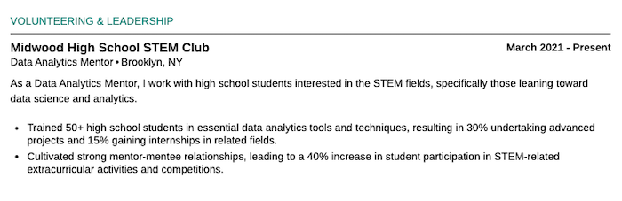 Resume volunteer experience section