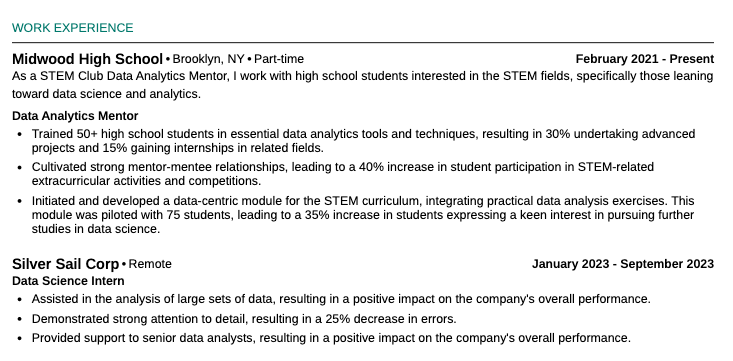 Volunteer experience in a resume as work experience