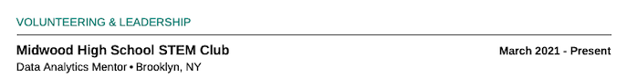 Details of volunteer experience on a resume