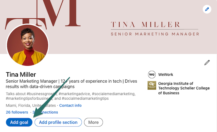 Open to employment goal on LinkedIn