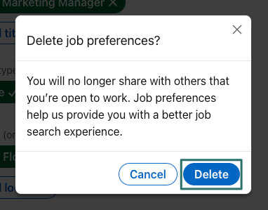 Delete LinkedIn job preferences 