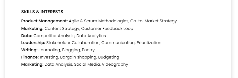 AsSkills and interests on a resume