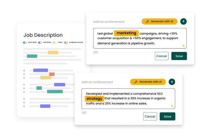 A graphic of Teal's tool for adding keywords to your US resume