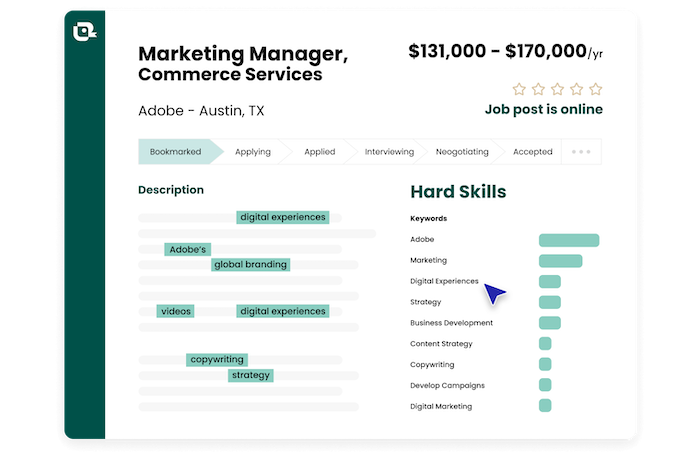 A screenshot of Teal’s Job Tracker highlighting skills for upskilling as a 2024 workplace trend