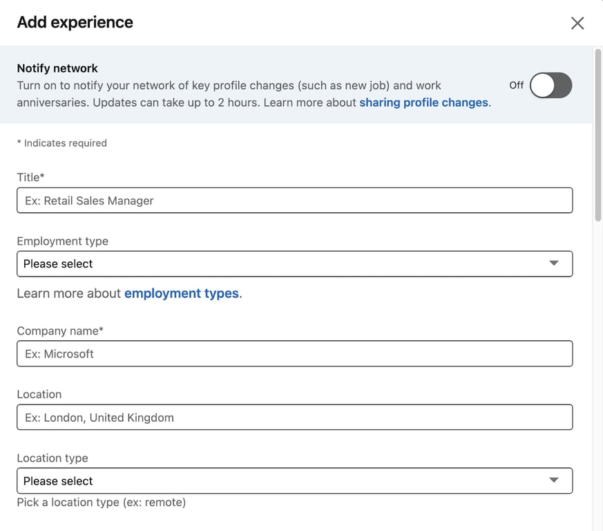 Job experiences