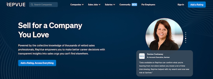 A screenshot of Repvue's homepage