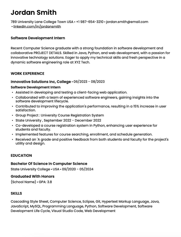 Example revchronological resume