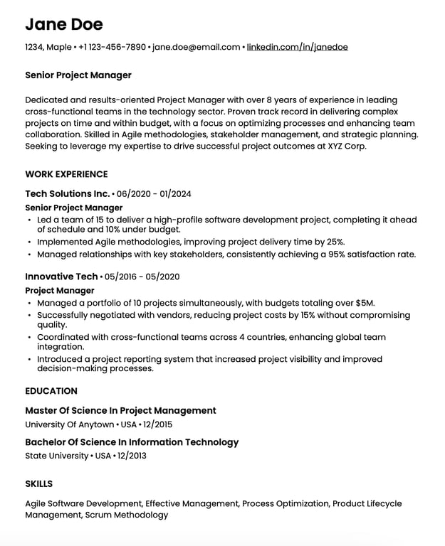 Reverse Chronological resume example