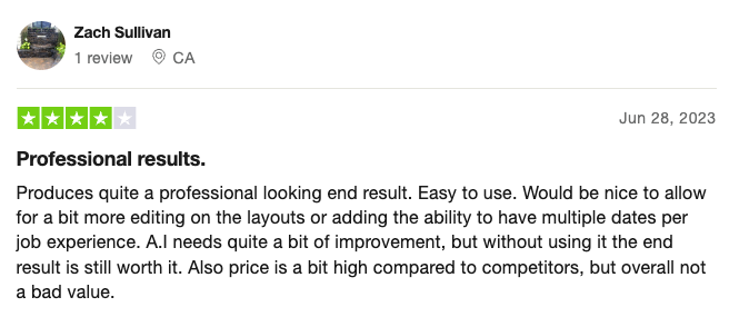 A screenshot of a Kickresume review