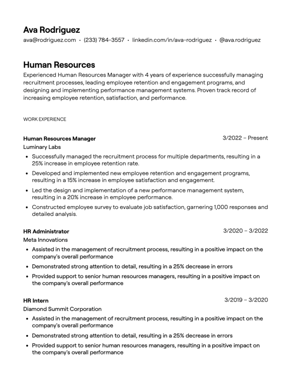 HR resume bullet examples