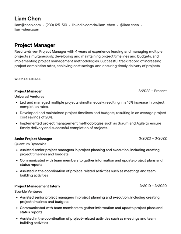 resume bullets for project manager