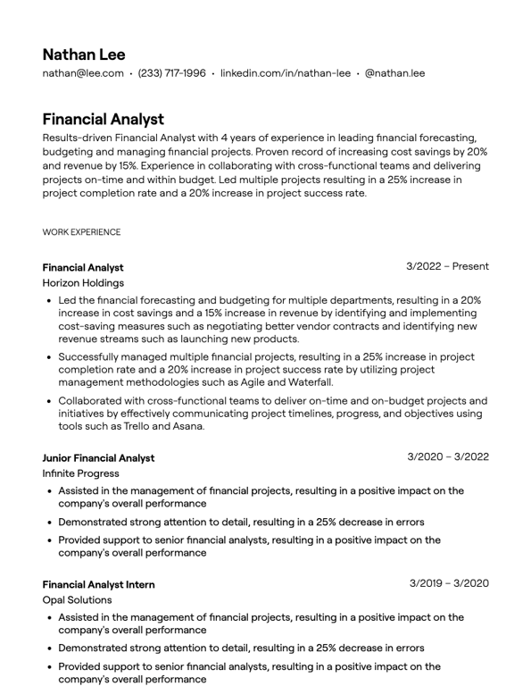 finance resume bullet point examples