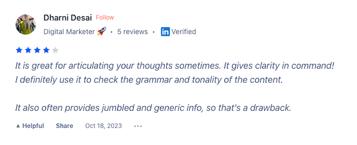 A screenshot of a ChatGPt review