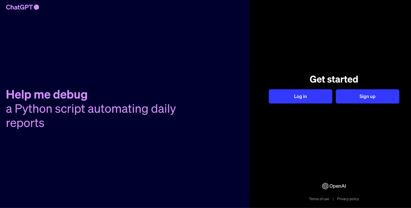 A screenshot of ChatGPT’s homepage