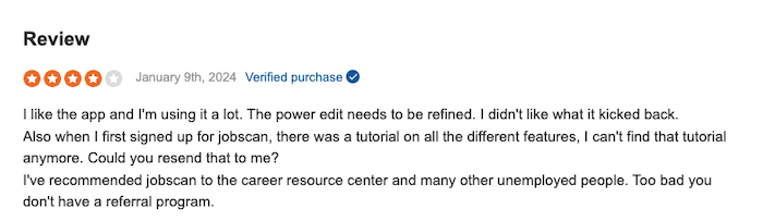 A screenshot of a Jobscan review
