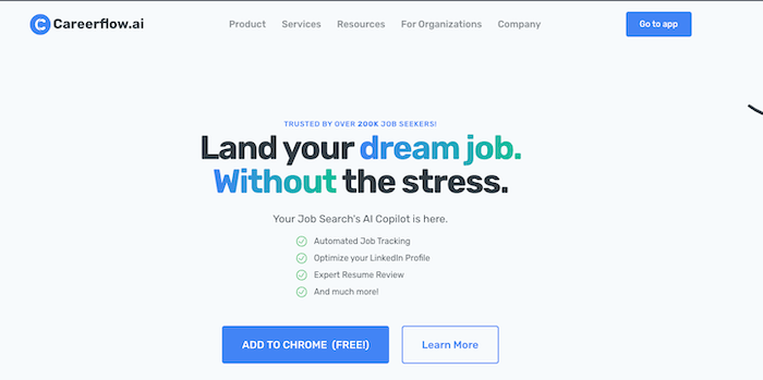 A screenshot of Careerflow.ai's homepage