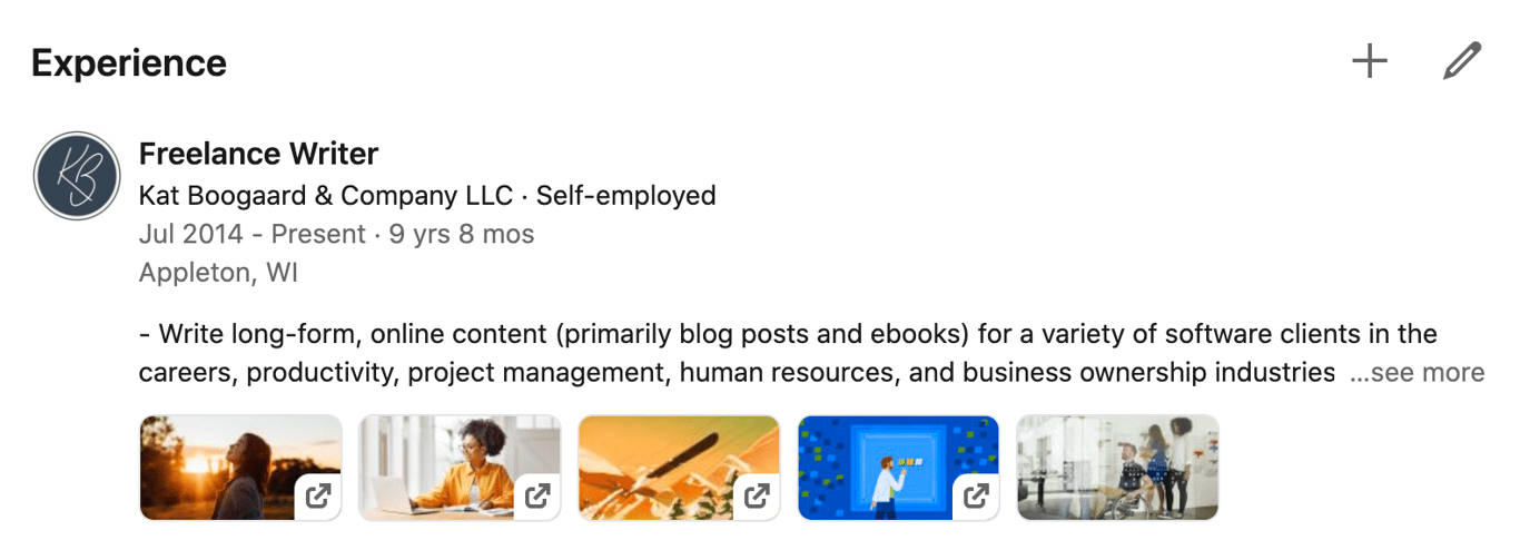 Select the pencil icon next to any section to edit on LinkedIn