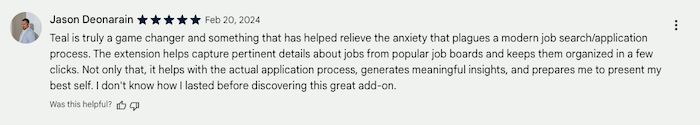 A screenshot of a Teal review to compare to Ramped reviews