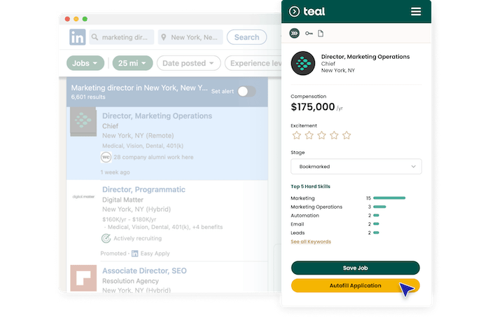 A screenshot of Teal’s Chrome Extension