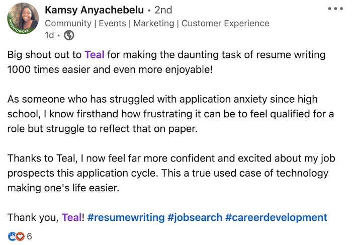 A screenshot of a Teal Review