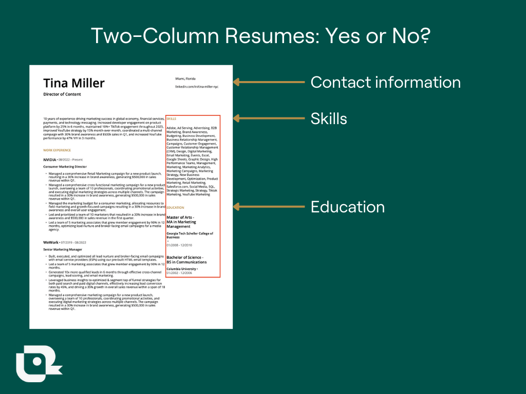 Multi-column resume to land your dream job