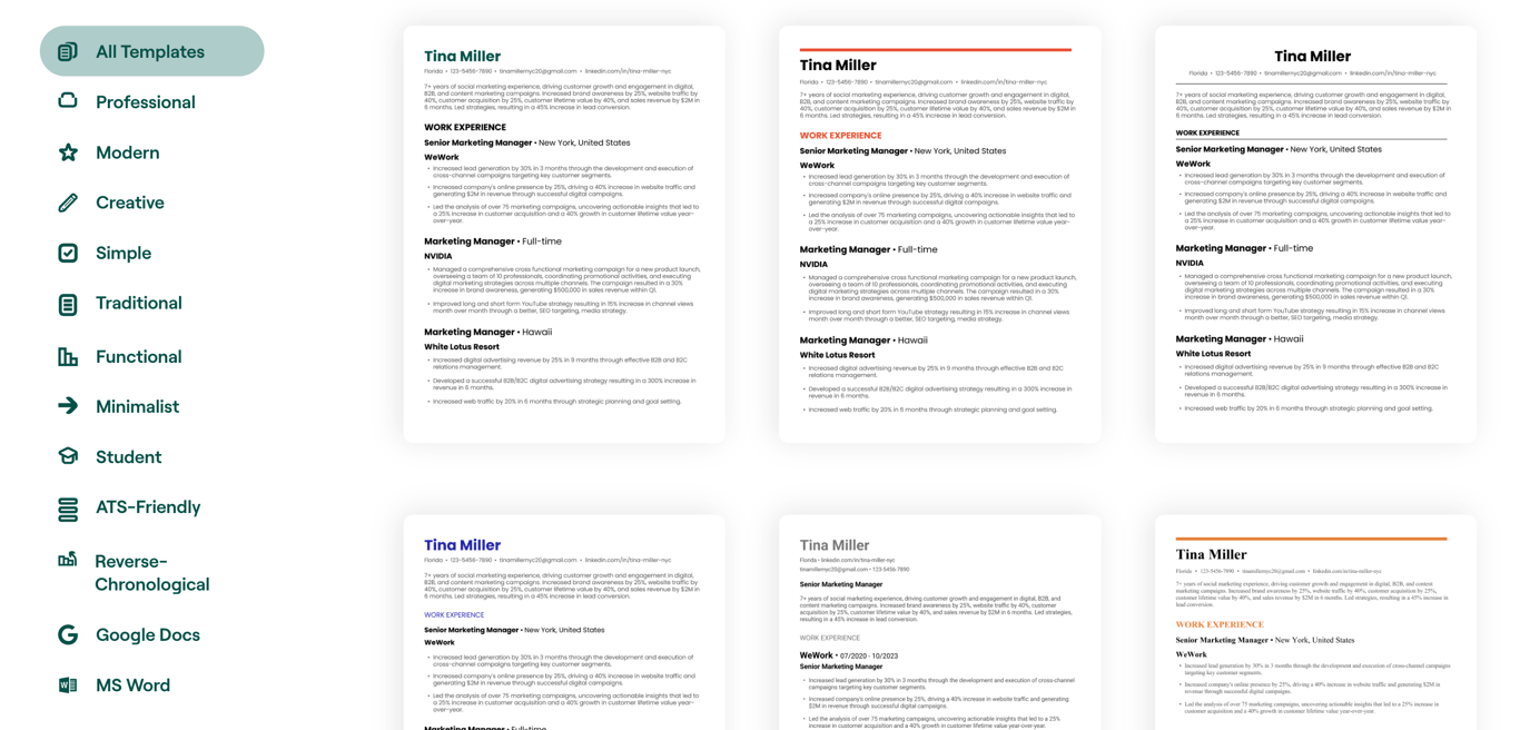 Teal resume templates for 1 and 2 columns