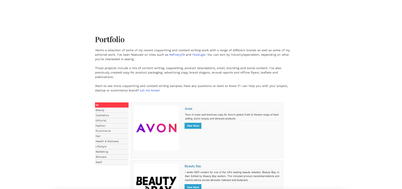 content writer sample portfolio