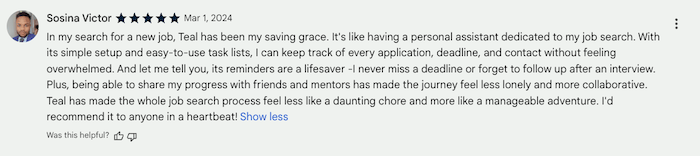 A screenshot of a Teal review