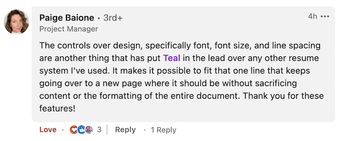 A screenshot of a Teal review