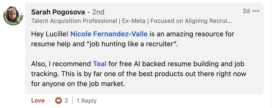 A screenshot of a Teal testimonial