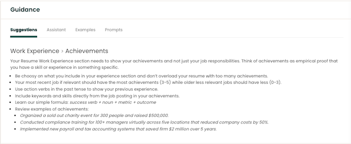 A screenshot of Teal's built-in guidance.