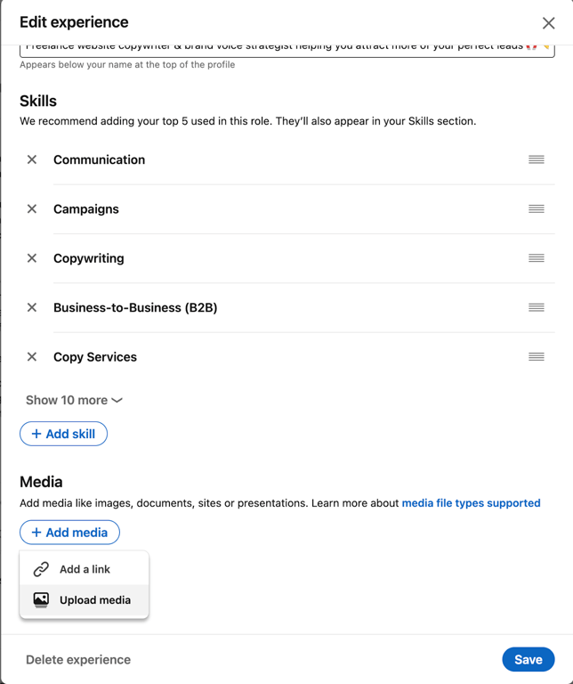 how to add portfolio to linkedin contact info