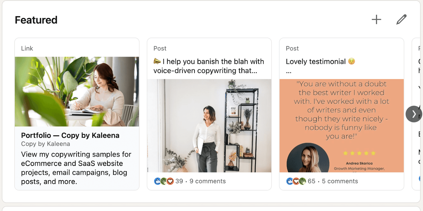 created linkedin portfolio using media content in the featured