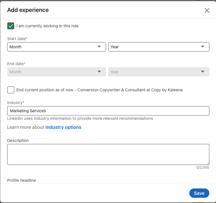 add portfolio on linkedin to work experience