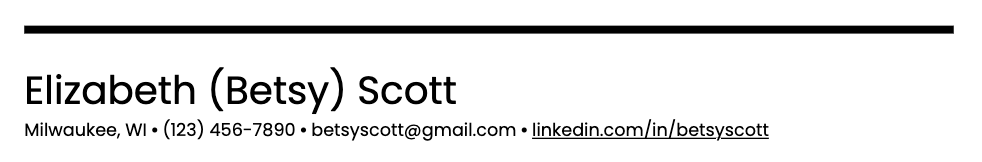 contact information in resume header