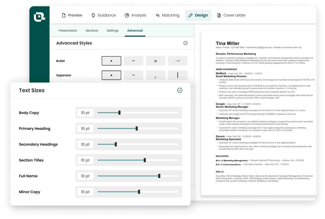 resume spacing and line spacing in Teal