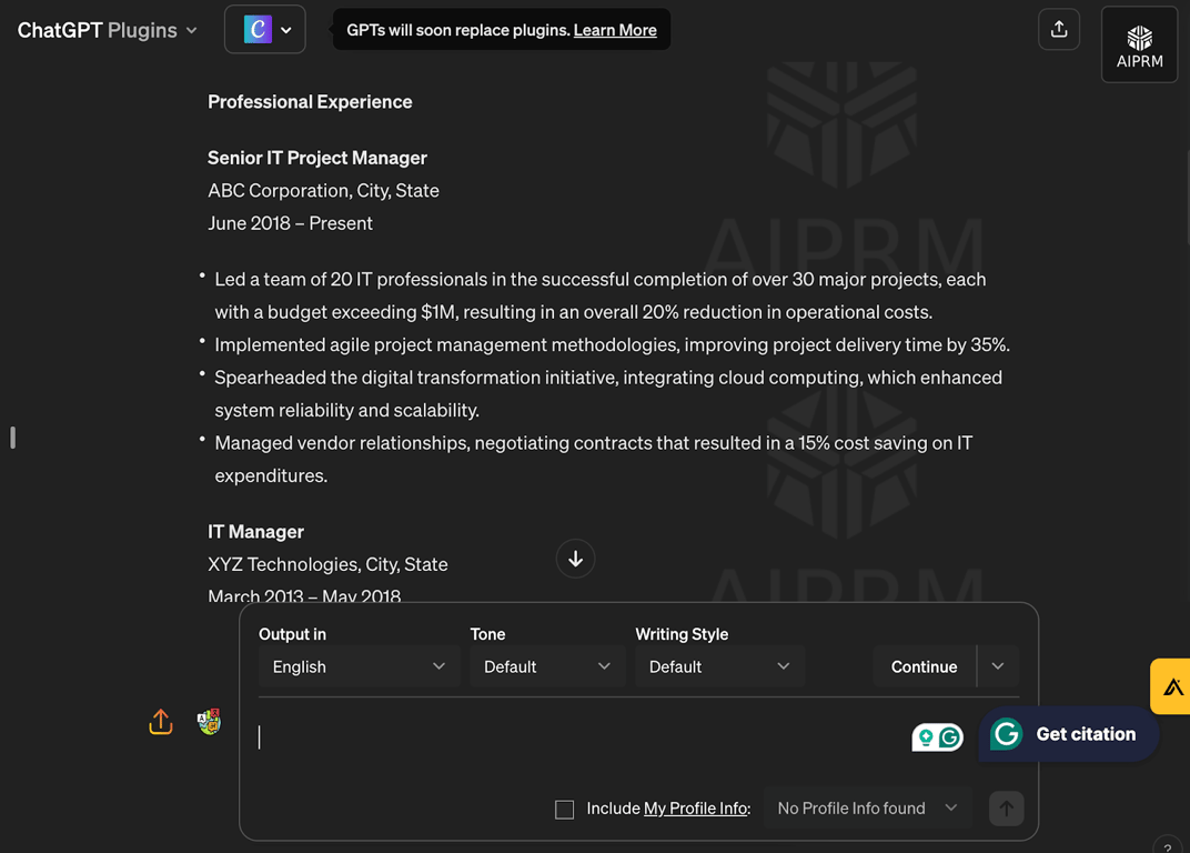 chatgpt resume format