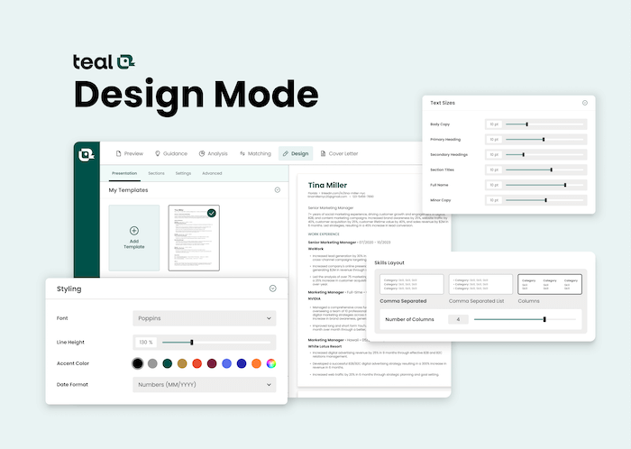 A graphic of Teal's design mode featrues