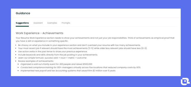 A screenshot of Teal's Buit-in Guidance