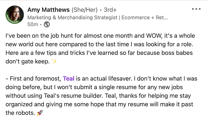 A screenshot of a Teal review
