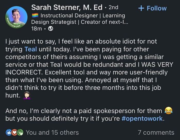 A Teal testimonial