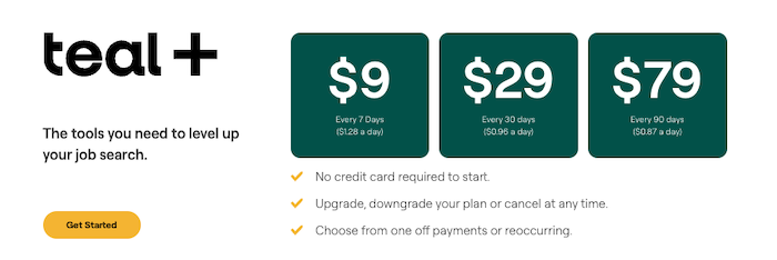 Teal pricing plans