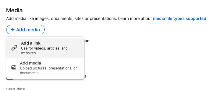 Choose add a link from the drop down list