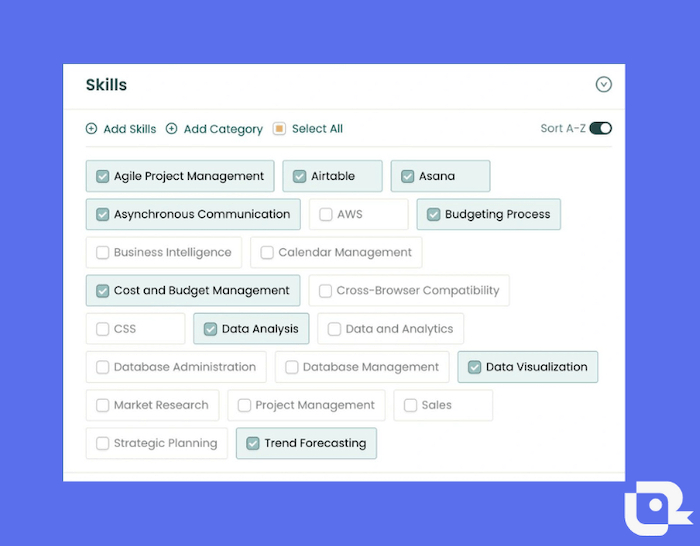 Selected skills on a resume